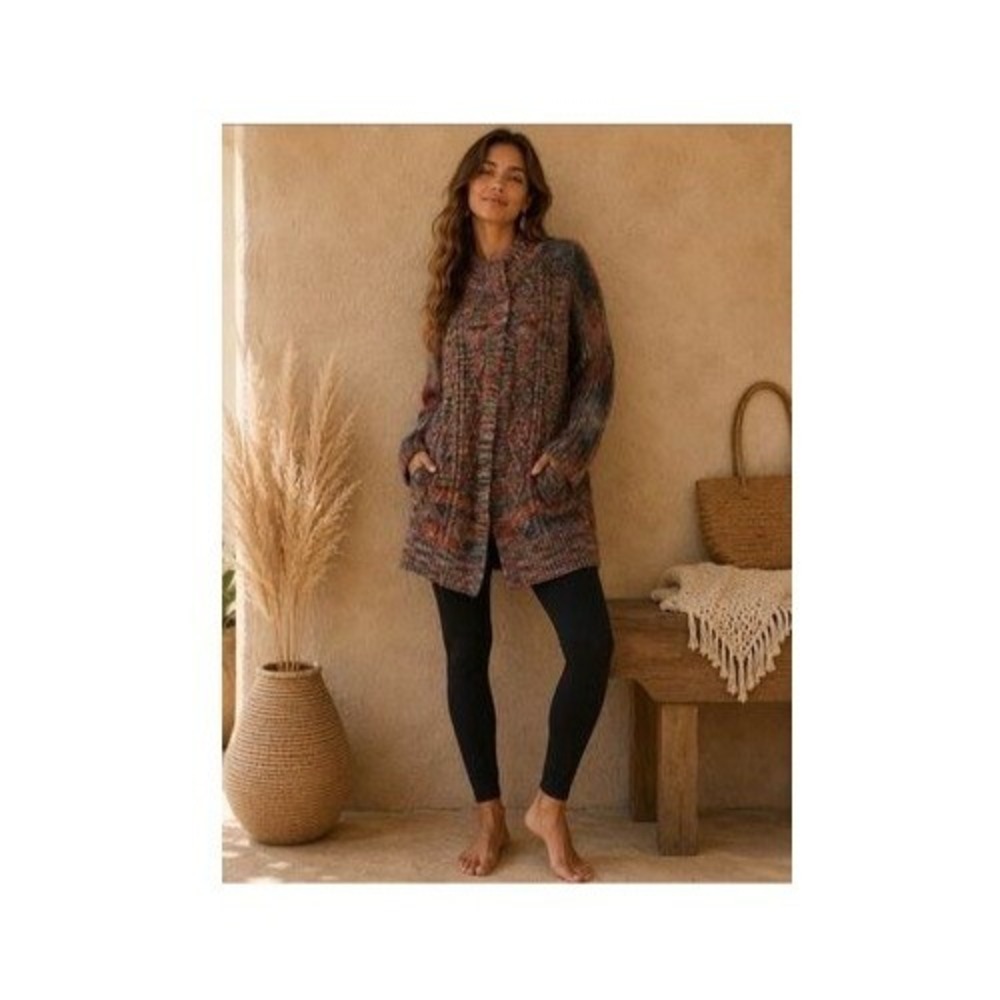 prAna Angelica Cardigan Womens M Multicolor Chunky Knit Longline Duster Boho